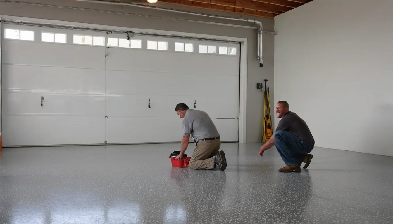 A freshly coated concrete garage floor in a home near Old Westbury